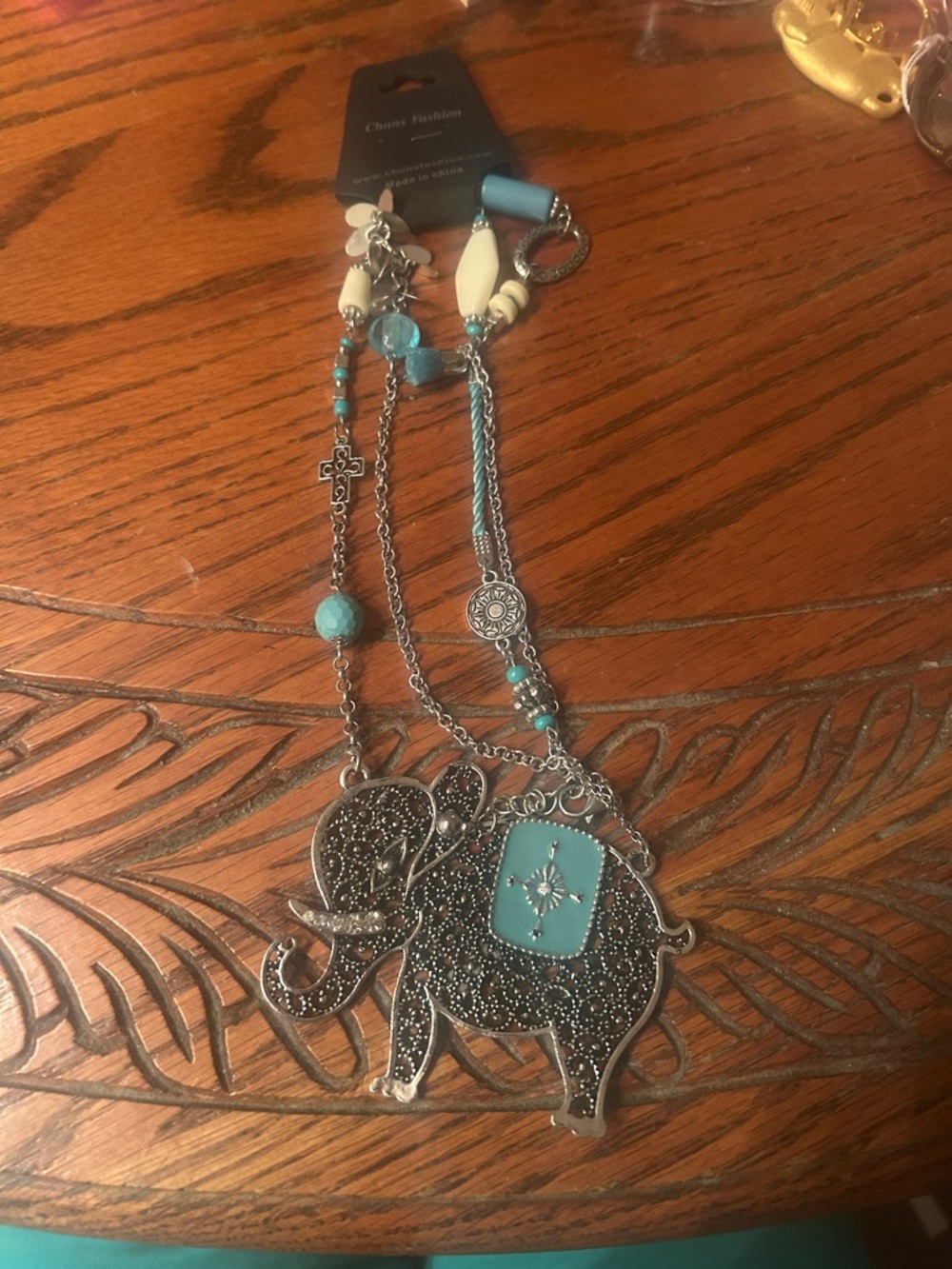 Turquoise Elephant Pendant Beaded Necklace new with tags